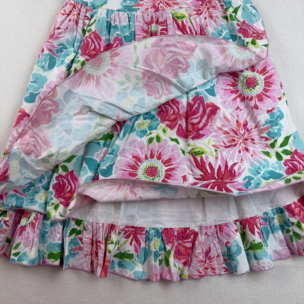 Garnet Hill Kids Floral Dress Size 12 Pink (no belt) 100% Cotton Lined Layered